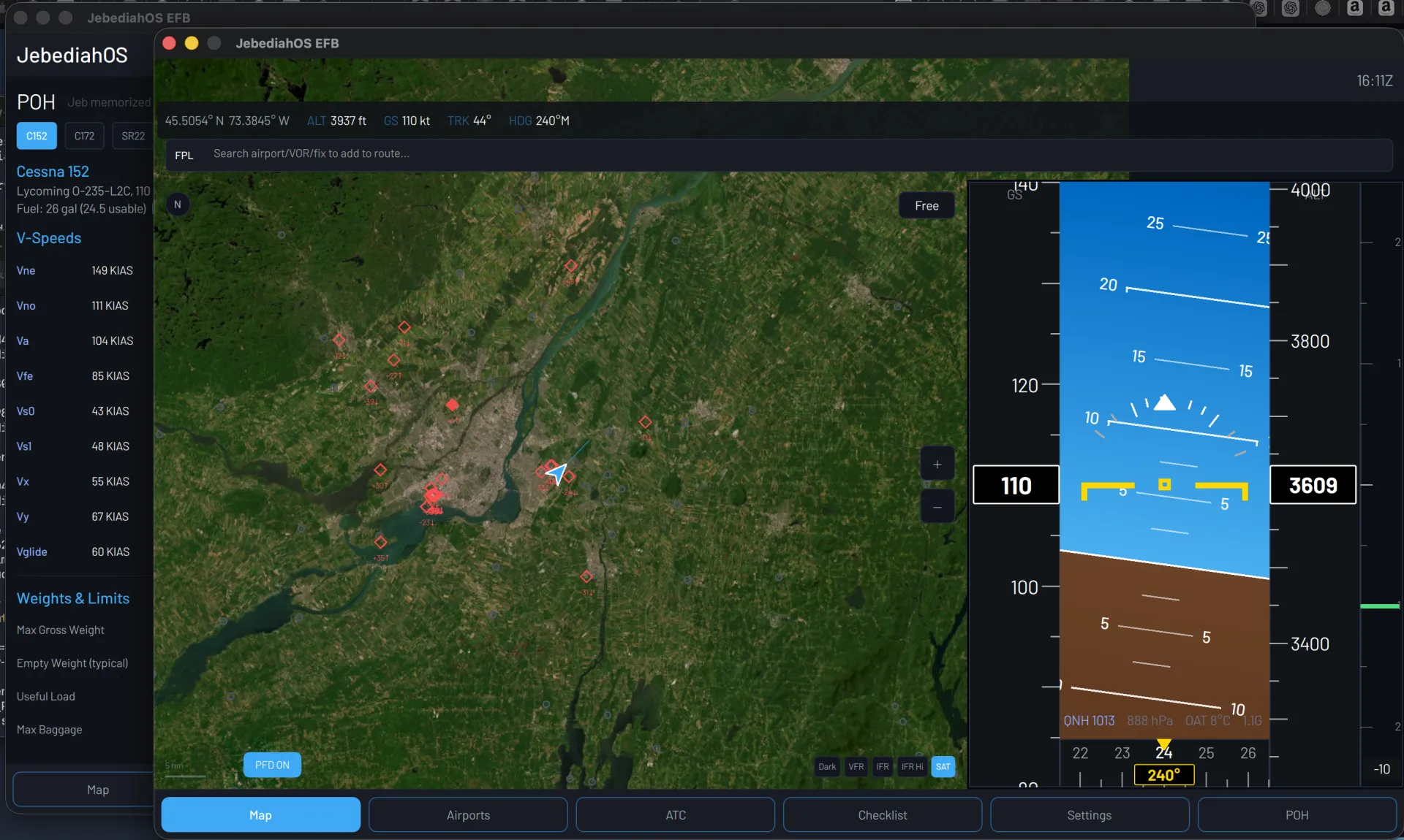 Satellite overlay with ADS-B traffic contacts